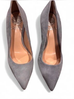 Vince Camuto Thanley Grey Suede Pointed-Toe Block Heel Pumps 6M kitten heel